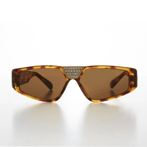 Flat Top Hip Hop Vintage Sunglass with Rhinestone Bridge Tortoise - Wiz - Picture 1 of 3