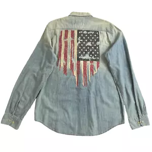 Ralph Lauren Denim & Supply USA Flag Shirt Mens Large Blue Chambray Button Up L - Picture 1 of 15