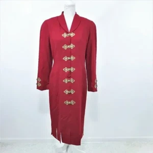 Vintage Dress Red Gold M Long Sleeve Military Style Collared Lined Ebony Spiegel - Picture 1 of 10