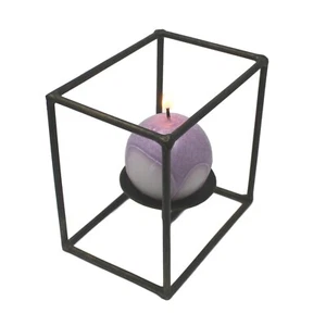 Minimalist Iron Open Rectangle 6 in Candleholder Pillar CubeGeometric Shape - Picture 1 of 9