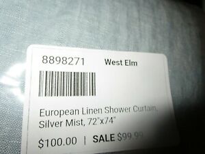 West Elm European Flax Linen Shower Curtain silver mist  72"x74" New wo tag