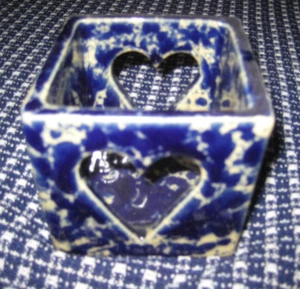 Vintage Bennington VT Pottery Blue Agate heart votive candle holder - Picture 1 of 4