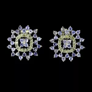 Sommer 925 Silber Ohrringe Rund Tansanit Peridot Natürlicher Edelstein Schmuck - Bild 1 von 13