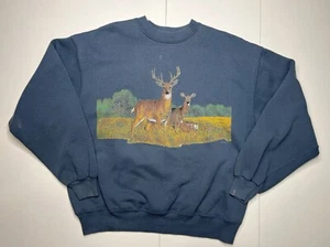Vintage Hanes Whitetail Deer Graphic Print Pullover Sweatshirt Size XL - Picture 1 of 10