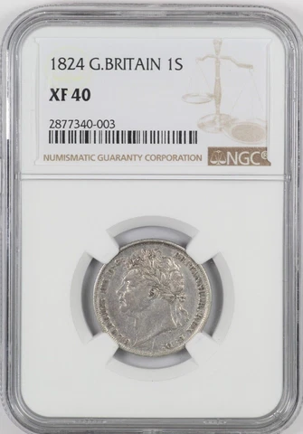 NGC XF40 1824 Great Britain George III Shilling Silver Coin Cover