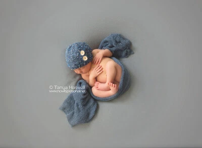 Sombrero de bebé tejido a mano gorro utilería niño azul marino botón estrella recién nacido-12 meses Foto 1 de 4