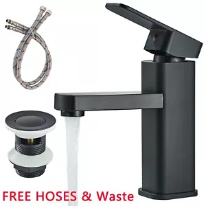 Black Cloakroom Basin Sink Mixer Tap Waterfall Mono Bathroom Tap Fixings + Waste - Picture 1 of 10