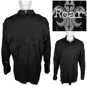 ROAR Mens XL Shirt Strength Refined Embroidered LS Brown Polyester Cross AOP - Picture 1 of 13