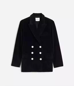 Madewell X Alexa Chung $248 Double-Breasted Blazer Corduroy Black Size 2 NT087 - Picture 1 of 12