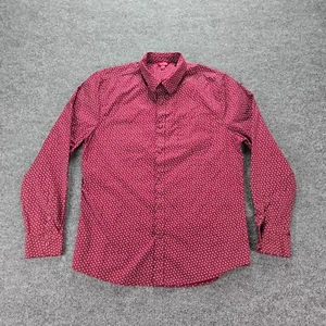 Guess Shirt Mens Large Red Button Up Long Sleeve Geometric Preppy Casual - Picture 1 of 8