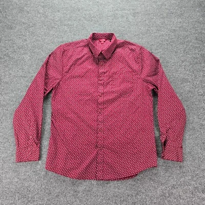 Guess Shirt Mens Large Red Button Up Long Sleeve Geometric Preppy Casual - Image 1 of 4