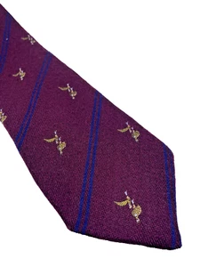 Vintage 1960s Tie Rooster Wool Silk Blend Flying Geese Goose Duck Burgundy Blue - Picture 1 of 6
