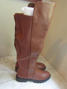 NIB Shoe Dazzle Demi Brown Leather Flat Knee High Riding Boots Women's Size 8 - Picture 1 of 7