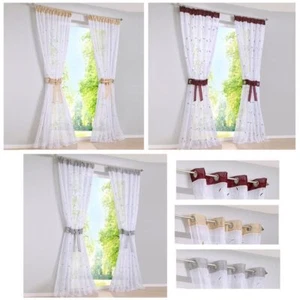 Embroidery Curtain Panel Floral Tab Top Blind Sheer Ready Made Voile Net Curtain - Picture 1 of 27