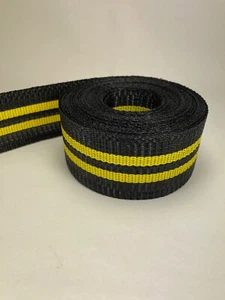 Aluminum lawn chair webbing 72ft new, 2 1/4in wide BLACK with 2 YELLOW stripes - Picture 1 of 3