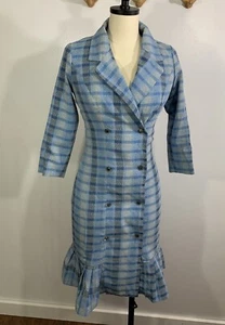 Vestido Chaqueta Larga Vintage Años 60 Pastel Cuadros XS - Imagen 1 de 12