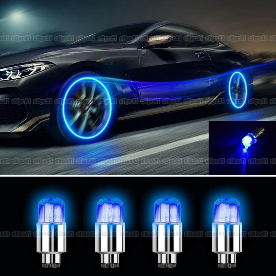 4x Blue Car Wheel Tire Tyre Air Valve Stem LED Light Caps Cover Accessories Bike - Image 1 of 4