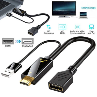 4K HDMI to DP Displayport Active Converter Cable with USB Power for PC Laptop - Image 1 of 4