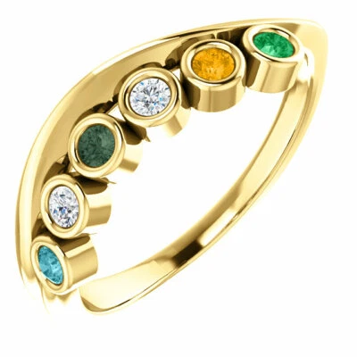 Freeform 家庭戒指 10K 或 14K 纯金母亲戒指 1 至 6 个出生石 — 第 1/2 张图片