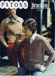 ~ Vintage 1974 Patons Knitting Pattern For Two Lengths V-Neck Cabled Sweater ~ - Imagen 1 de 1