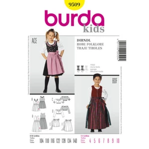 Burda Kids Costume SEWING PATTERN 9509 Girls Dirndl Dress,Blouse,Apron 4-10 - Picture 1 of 3