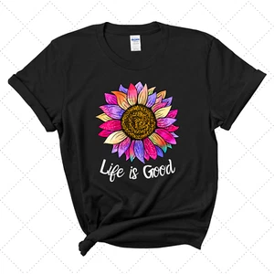 THE LIFE IS. GOOD SUNFLOWER COLORFUL T-SHIRT WOMAN - Picture 1 of 17