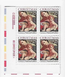 US Madonna and Child by Carracci 25c Stamp Zip Block of 4 Scott #2427 - Picture 1 of 1