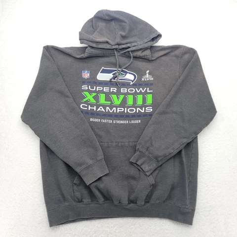 Seattle Seahawks Mens Sweater 2XL XXL Gray Superbowl NFL Hooded Sweatshirt Cover