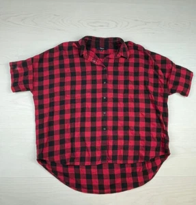 Madewell Womens Large Red Plaid Short Sleeve Fannel Shirt - Picture 1 of 8