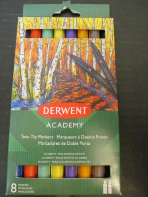 Paquete de 8 marcadores de doble punta Derwent Academy, punta de cepillo y punta fina Foto 1 de 4