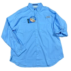 Camicia Columbia PFG uomo grande blu con bottoni performance Tamiami pesce ventilato nuova con etichetta - Foto 1 di 14