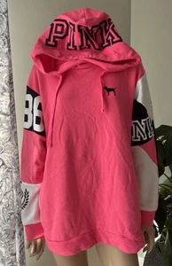 Victoria’s Secret Pink Hot Pink Colorblock logo 86 Hoodie Sz L - Picture 1 of 14