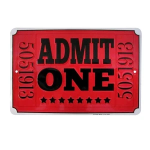 Admit One Red Movie Theatre Ticket Metal Sign Home Theater Man Cave Wall Decor - Picture 1 of 1