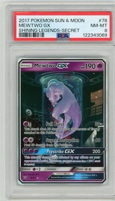 2017 Pokemon Sun & Moon Shining Legends Mewtwo GX Full Art #78 PSA 8 - Image 1 of 2