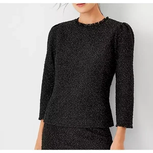 Ann Taylor schwarz schimmerndes Tweed Puffärmel Top Gr. XXL - Bild 1 von 12