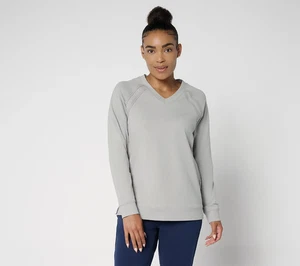 Denim & Co. Active French Terry V-Neck Pullover with Side Trim  A694897 (QVC) - Picture 1 of 6