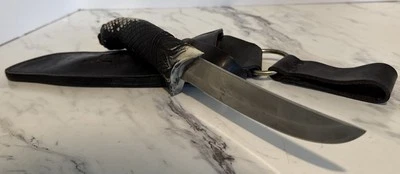 Vintage Snake Head Stainless Steel HUNTING SURVIVAL BOWIE KNIFE w/Leather Sheath - Image 1 of 4