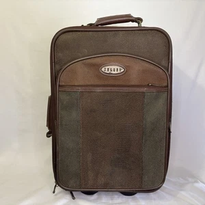 Vintage Jaguar Wheeled Carry-On Suitcase Faux Leather Brown Retro Luggage Bag - Picture 1 of 13