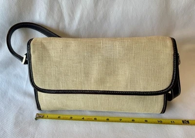 Bolsa de mão casual Ralph Lauren pequena bege de lona - Imagem 1 de 4