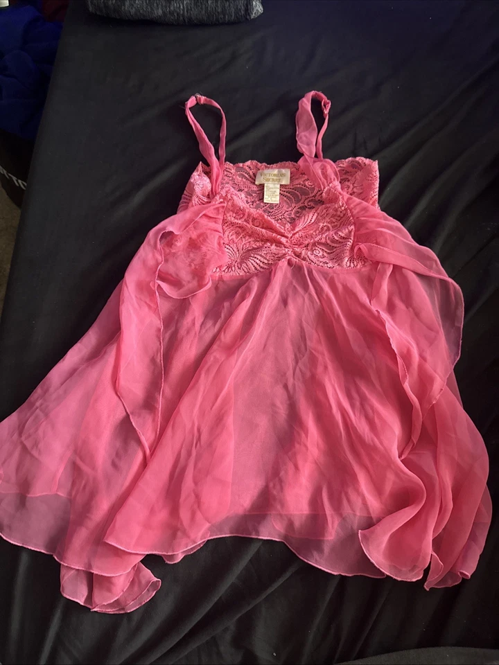 De Colección Y2K Victoria’s Secret Seda Encaje Babydoll Vestido Sin Mangas Rosa Transparente Corbata Frontal S Foto 1 de 3