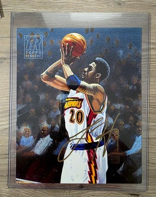 RARE Larry Hughes 2000-01 Topps Reserve 8x10 Auto Canvas Warriors  - Image 1 of 3