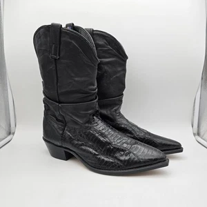 Stivali cowboy western Dingo vintage da uomo taglia 13 D pelle di serpente pelle nera slouch - Foto 1 di 14