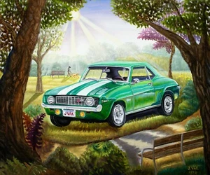 1969 Chevrolet Camero oil painting on canvas - 20x24 - Picture 1 of 1