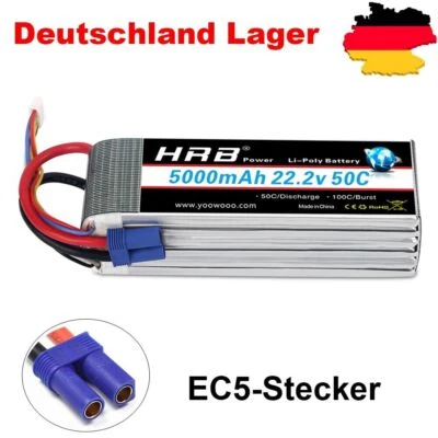 HRB 22,2V 6S 5000mAh 50C EC5 Lipo Batterie für RC Hubschrauber Flugzeug Auto LKW - Bild 1 von 4