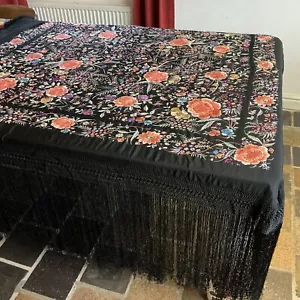 Manton de Manila Flamenco/Klavier Schal doppelseitig handbestickt Seide 2m - Bild 1 von 24