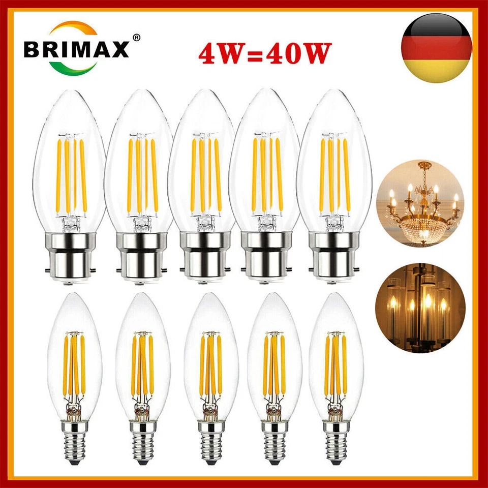 E14 LED 4W 6W kerzenbirnen Dimmbar Leuchtmittel Glühbirne Kerze Lampe Warmweiß - Bild 1 von 4