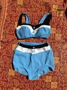 Vintage 1960s Blue Two Piece Bikini Set  - Picture 1 of 7