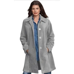 Roaman's Women's Plus Size 18/20 Gray Plush Fleece Long Jacket Coat NWOT 92308 - Picture 1 of 13