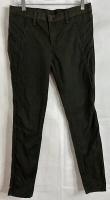 Rag & Bone Jean Sz 30 Dark Olive Green Skinny Pants Black Leather Piping Accents - Image 1 of 4