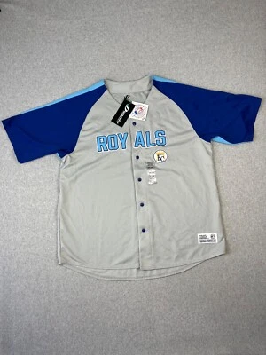 Kansas City Royals Baseball Jersey Mens 2XL Gray Blue MLB Dynasty Button Up - Image 1 of 4